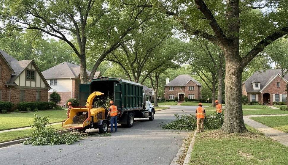 Cleanup and hauling equipment removing tree debris